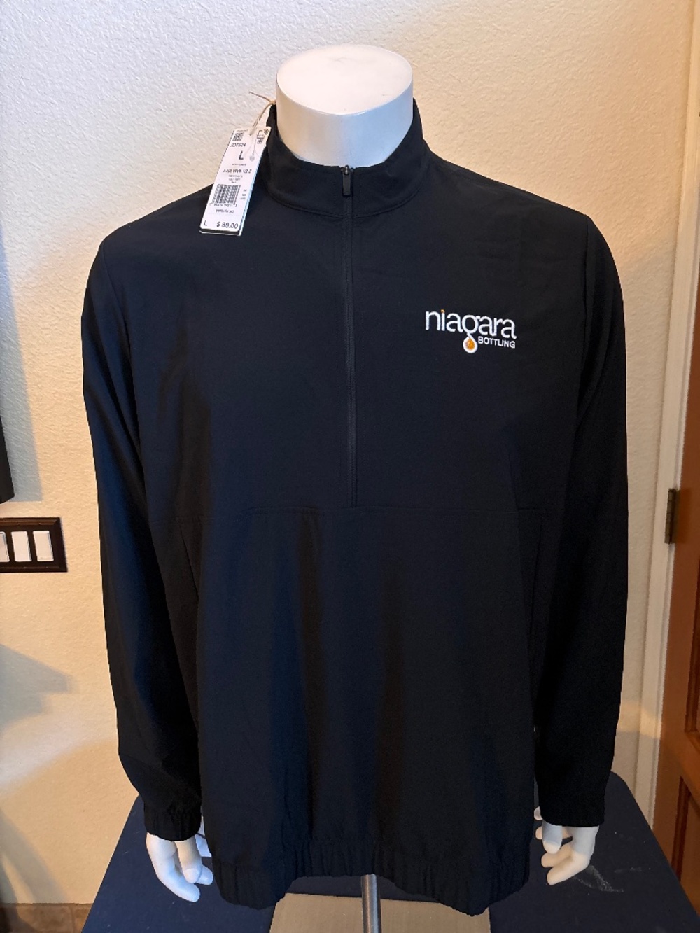 New mens large Adidas golf jacket quarter zip all black with logo